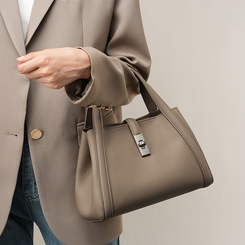 Women’s Vintage Genuine Leather Buckle Closure Bucket Tote Bag for Crossbody image 6