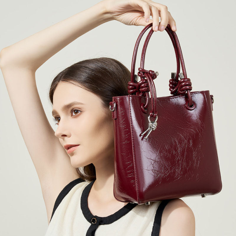 Women’s Vintage Genuine Leather Crackle Bucket Bag image 3