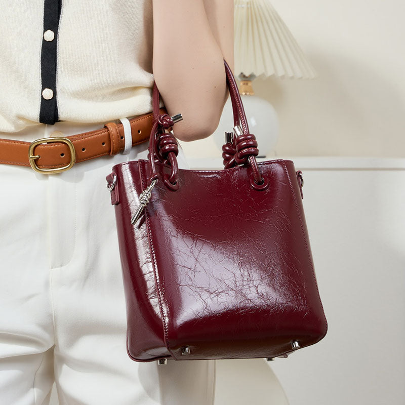 Women’s Vintage Genuine Leather Crackle Bucket Bag image 5