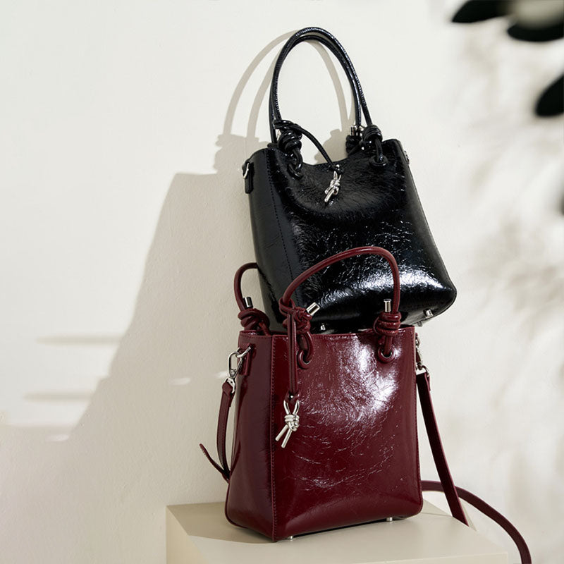 Women’s Vintage Genuine Leather Crackle Bucket Bag image 7