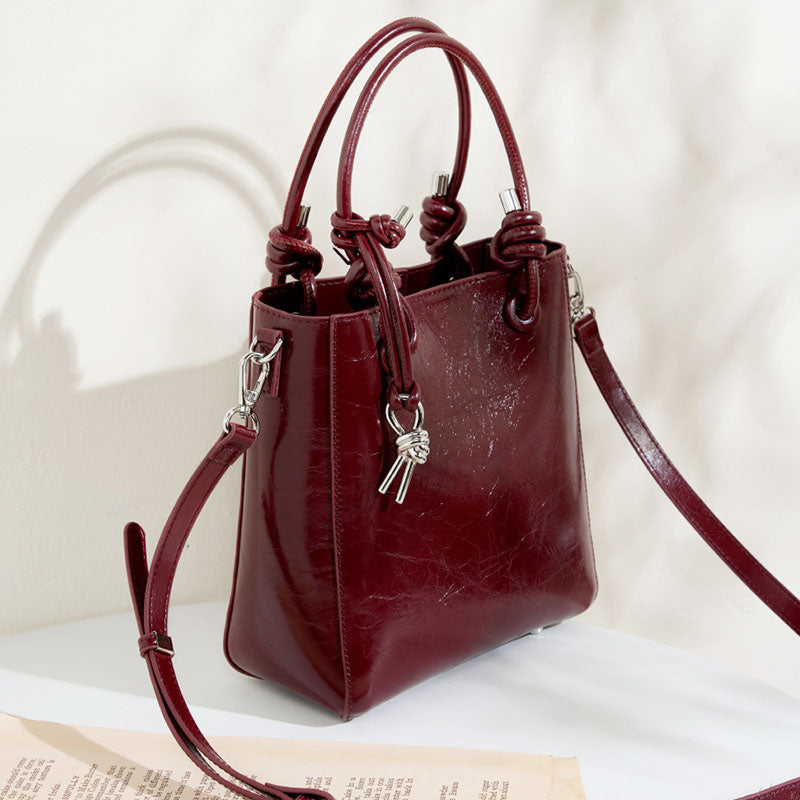 Women’s Vintage Genuine Leather Crackle Bucket Bag image 2