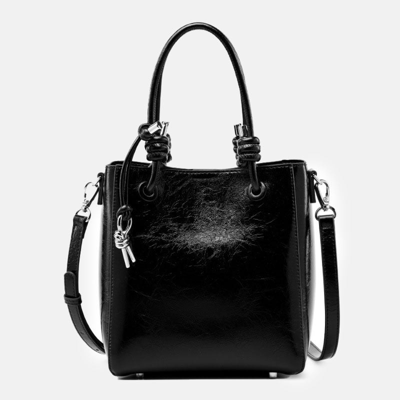Women’s Vintage Genuine Leather Crackle Bucket Bag image 6