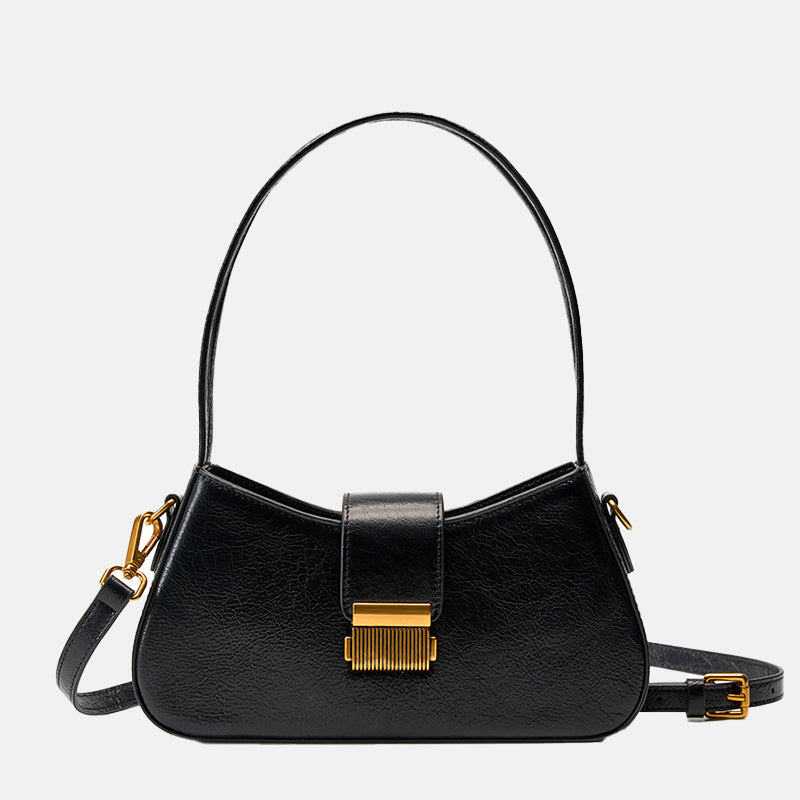 Women’s Vintage Genuine Leather Crossbody Baguette Bag with Lock Clasp image
