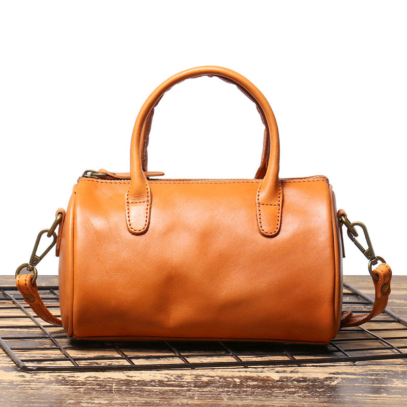 Women’s Vintage Genuine Leather Cylindrical Handbag image 2