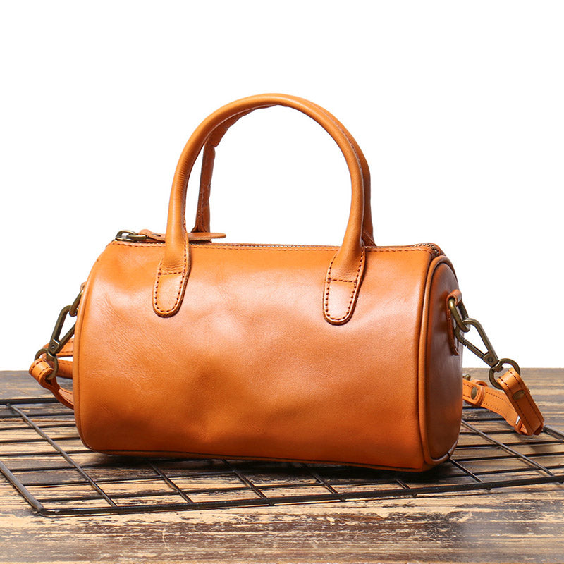 Women’s Vintage Genuine Leather Cylindrical Handbag image 3