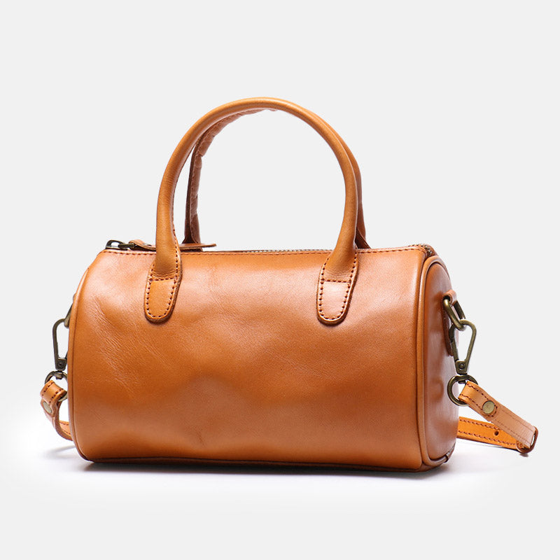 Women’s Vintage Genuine Leather Cylindrical Handbag image