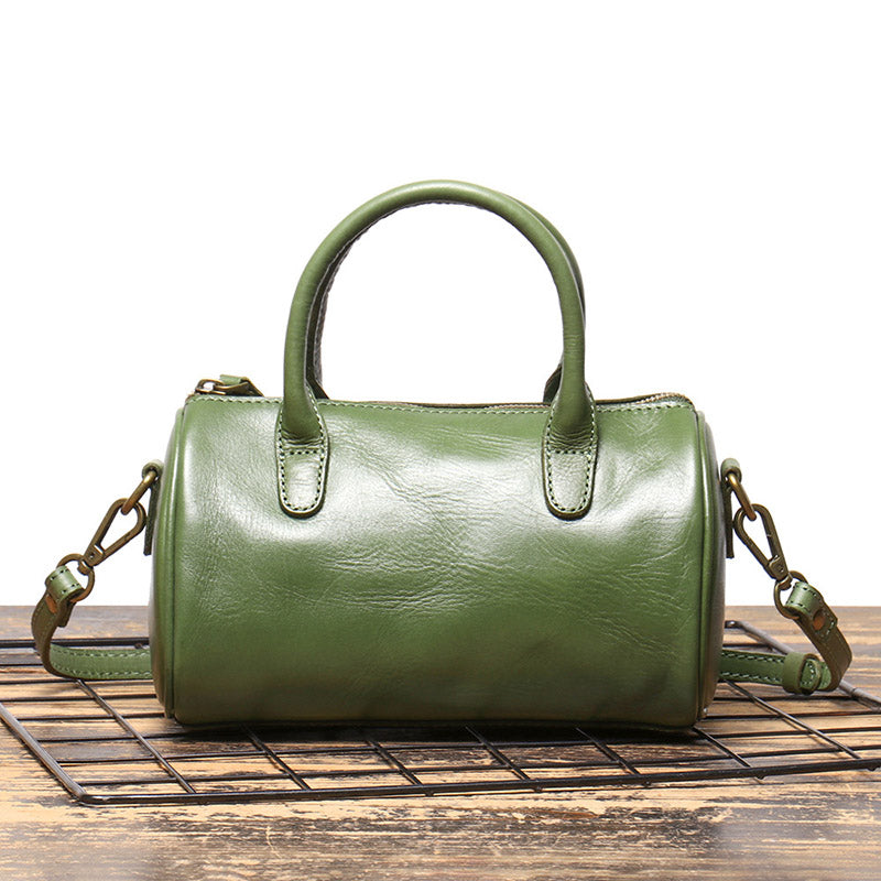 Women’s Vintage Genuine Leather Cylindrical Handbag image 5