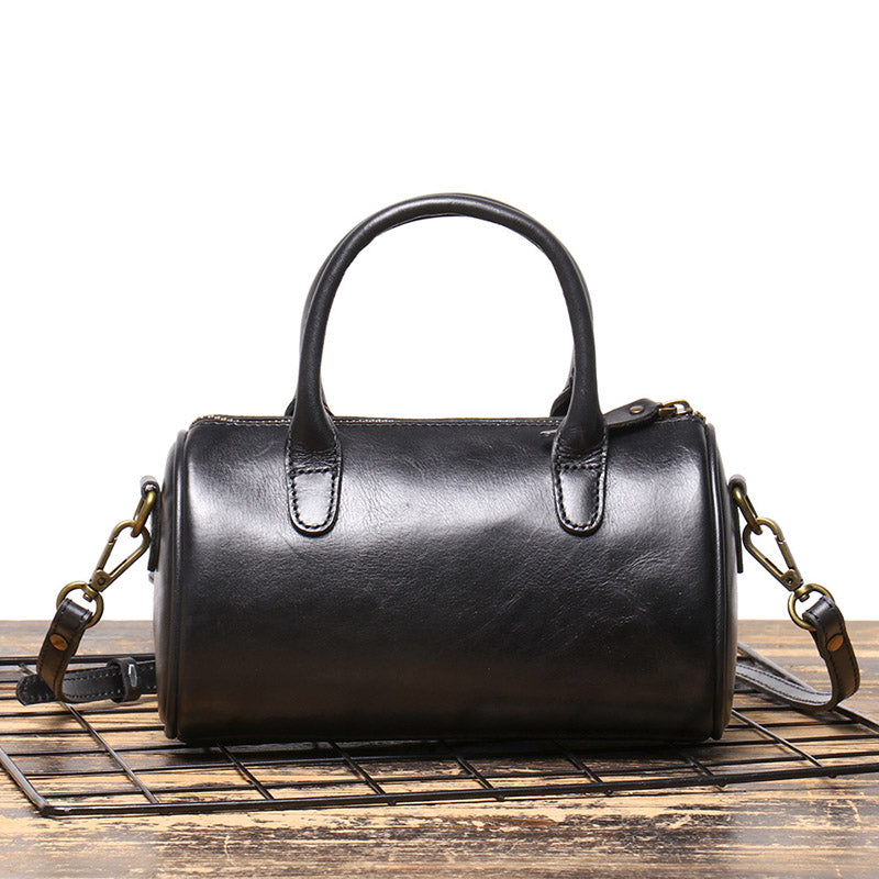 Women’s Vintage Genuine Leather Cylindrical Handbag image 6