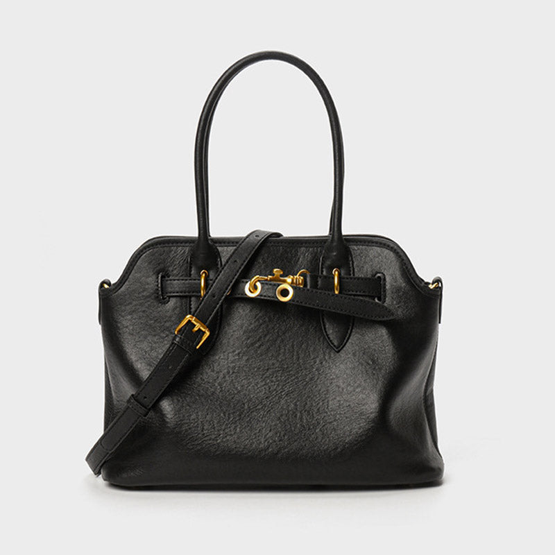 Women’s Vintage Genuine Leather Drawstring Lock Shell Tote Bag image 4