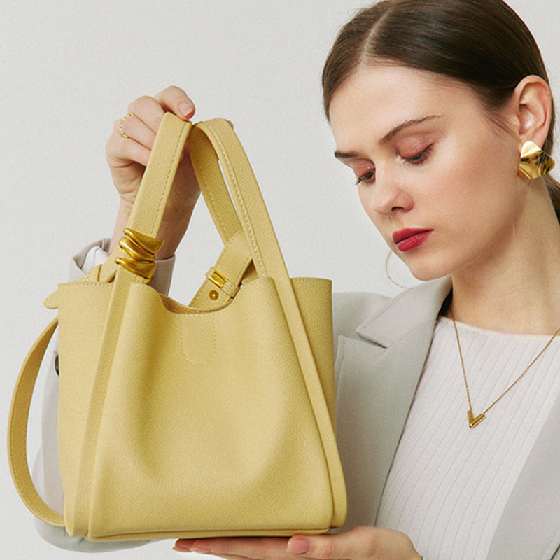 Women’s Vintage Genuine Leather Hook Bucket Crossbody Tote Bags image