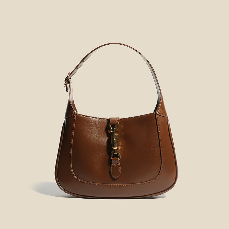 Women’s Vintage Genuine Leather Lock Buckle Saddle Shoulder Tote Bag image 2