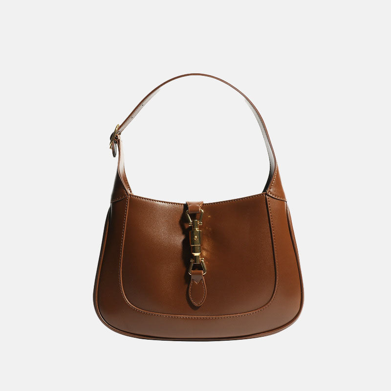 Women’s Vintage Genuine Leather Lock Buckle Saddle Shoulder Tote Bag image