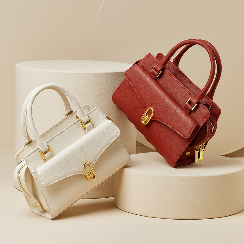 Women’s Vintage Genuine Leather Lock Buckle Zipper Crossbody Shoulder Handbags image 5