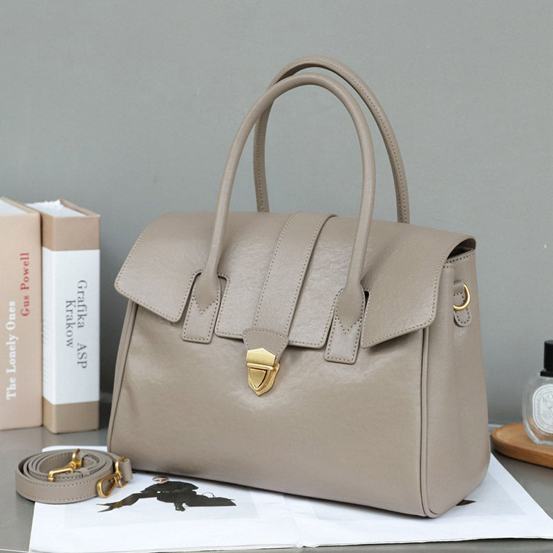 Women’s Vintage Genuine Leather Lock-Clasp Handbag image