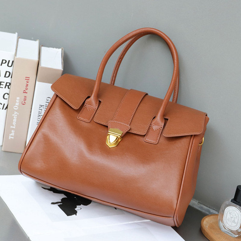 Women’s Vintage Genuine Leather Lock-Clasp Handbag image 5