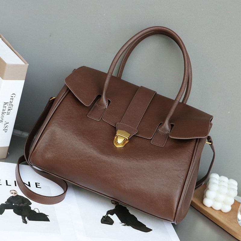 Women’s Vintage Genuine Leather Lock-Clasp Handbag image 7