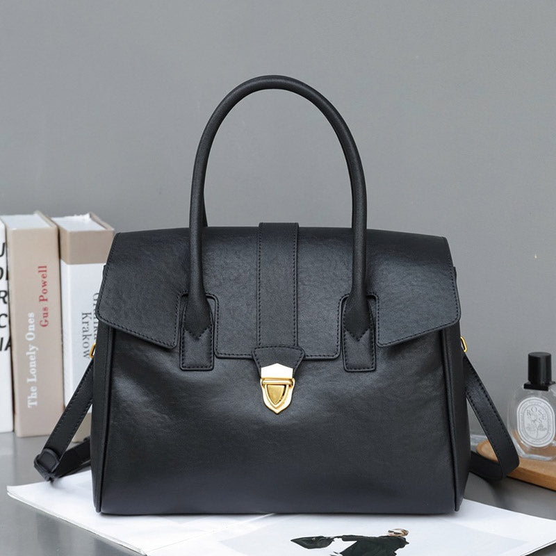 Women’s Vintage Genuine Leather Lock-Clasp Handbag image 11