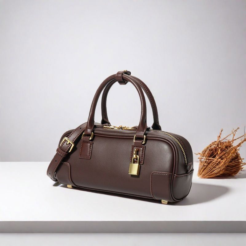 Women’s Vintage Genuine Leather Lock-Closure Crossbody Top Handle Bag image 6