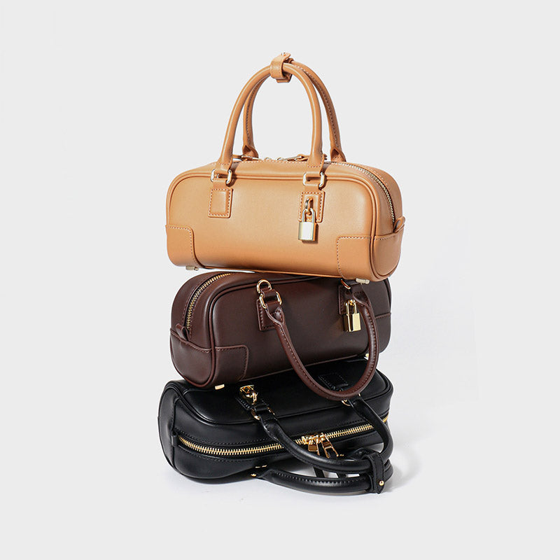 Women’s Vintage Genuine Leather Lock-Closure Crossbody Top Handle Bag image 3