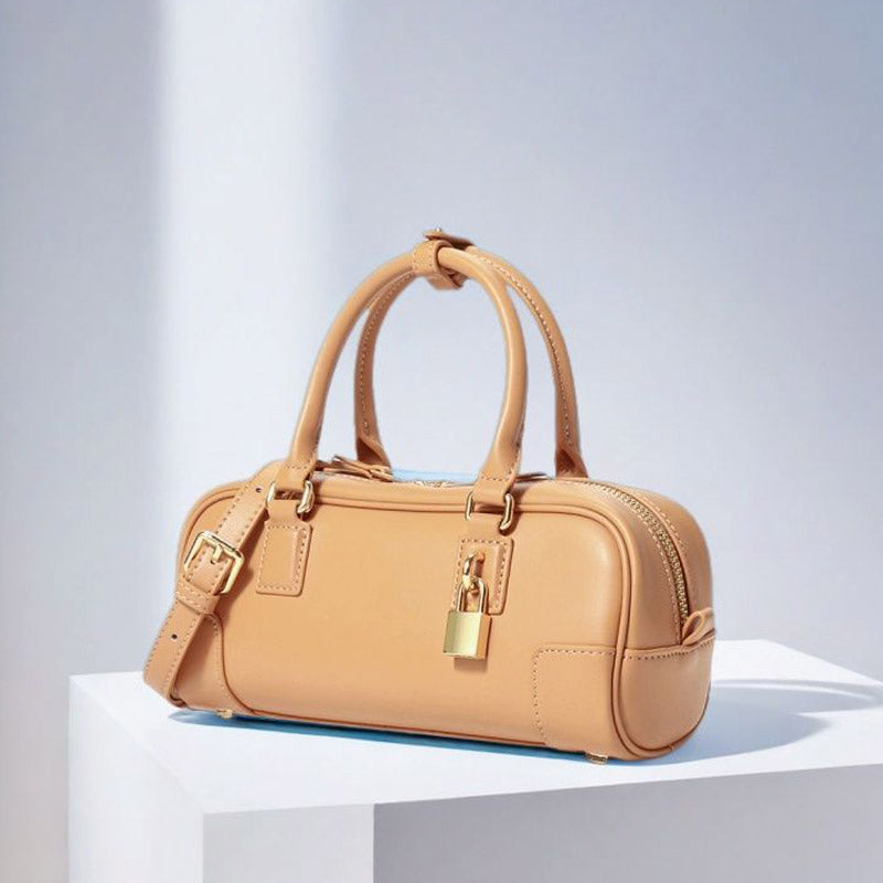 Women’s Vintage Genuine Leather Lock-Closure Crossbody Top Handle Bag image 2