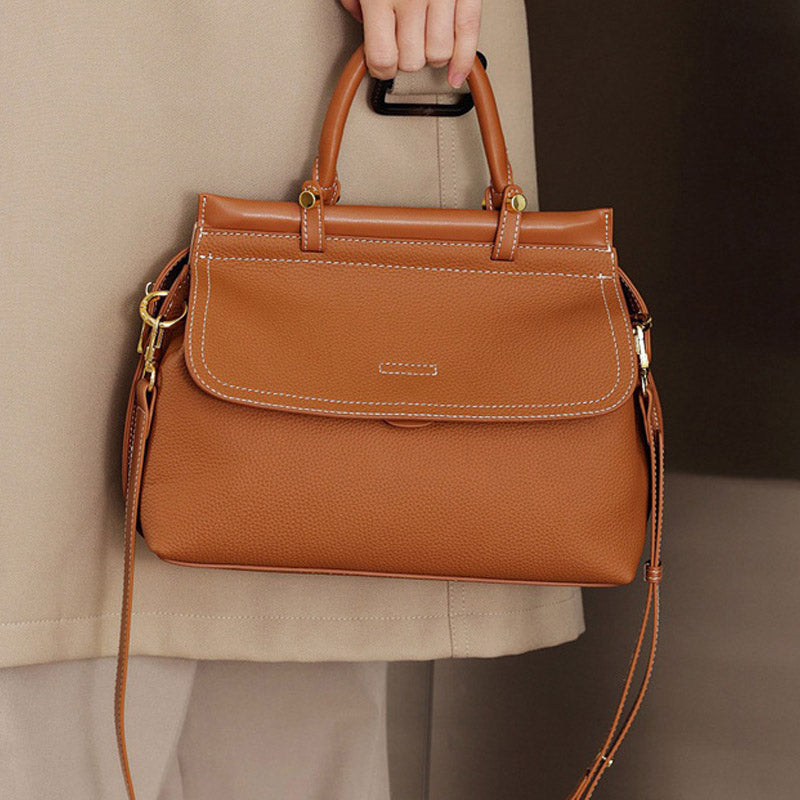Women’s Vintage Genuine Leather Magnetic Closure Crossbody Top Handle Bag image 2