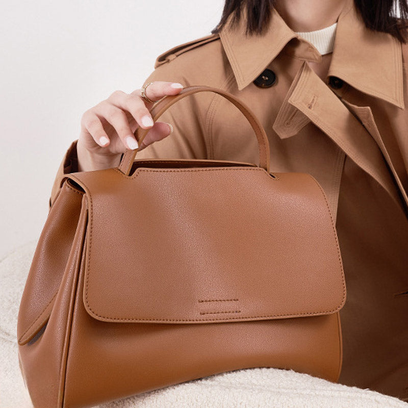 Women’s Vintage Genuine Leather Magnetic Flap Top Handle Bag image 4