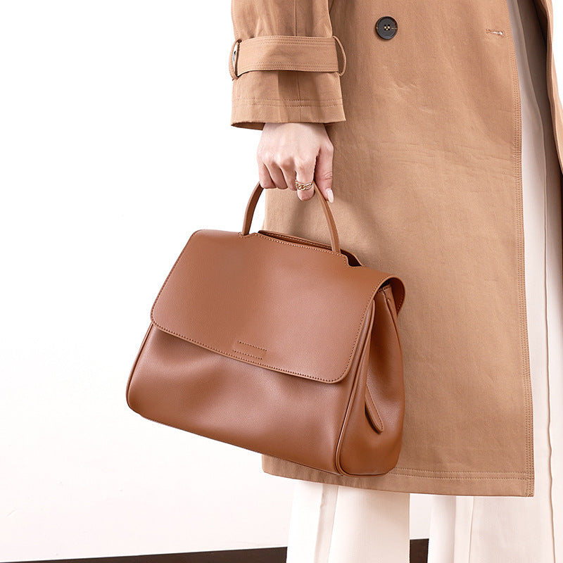 Women’s Vintage Genuine Leather Magnetic Flap Top Handle Bag image 3