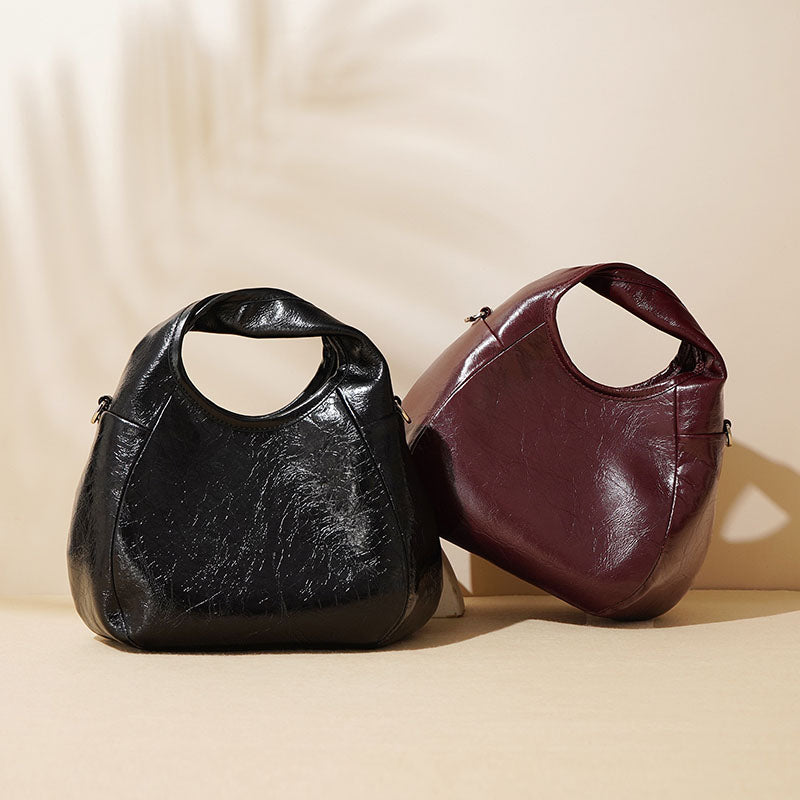 Women’s Vintage Genuine Leather Pleated Bucket Bag image 4