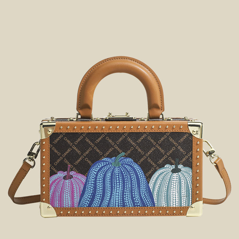 Women’s Vintage Genuine Leather Printed Crossbody Top Handle Box Bag image 2