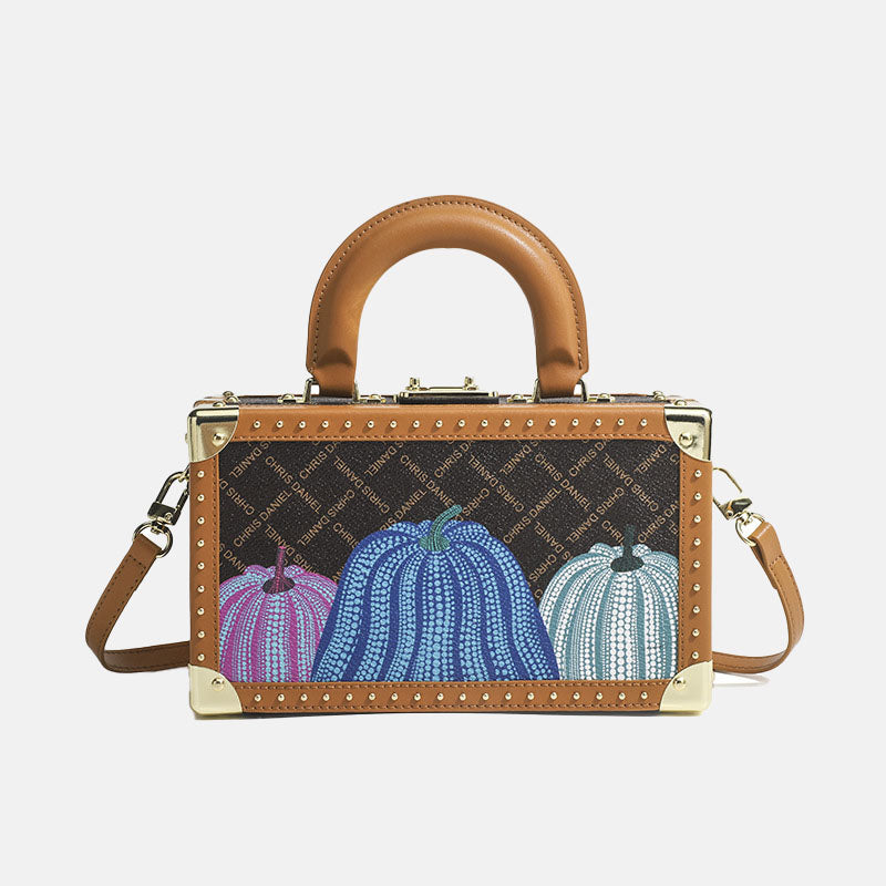 Women’s Vintage Genuine Leather Printed Crossbody Top Handle Box Bag image