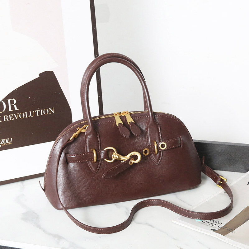 Women’s Vintage Genuine Leather Shell-Shaped Top Handle Bag image 5