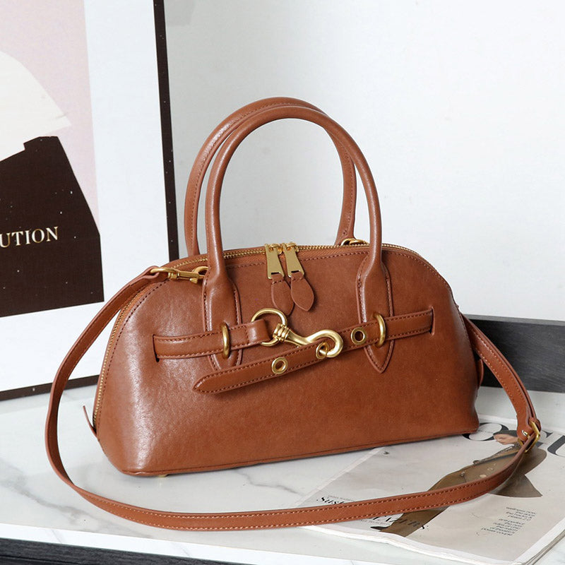 Women’s Vintage Genuine Leather Shell-Shaped Top Handle Bag image 6