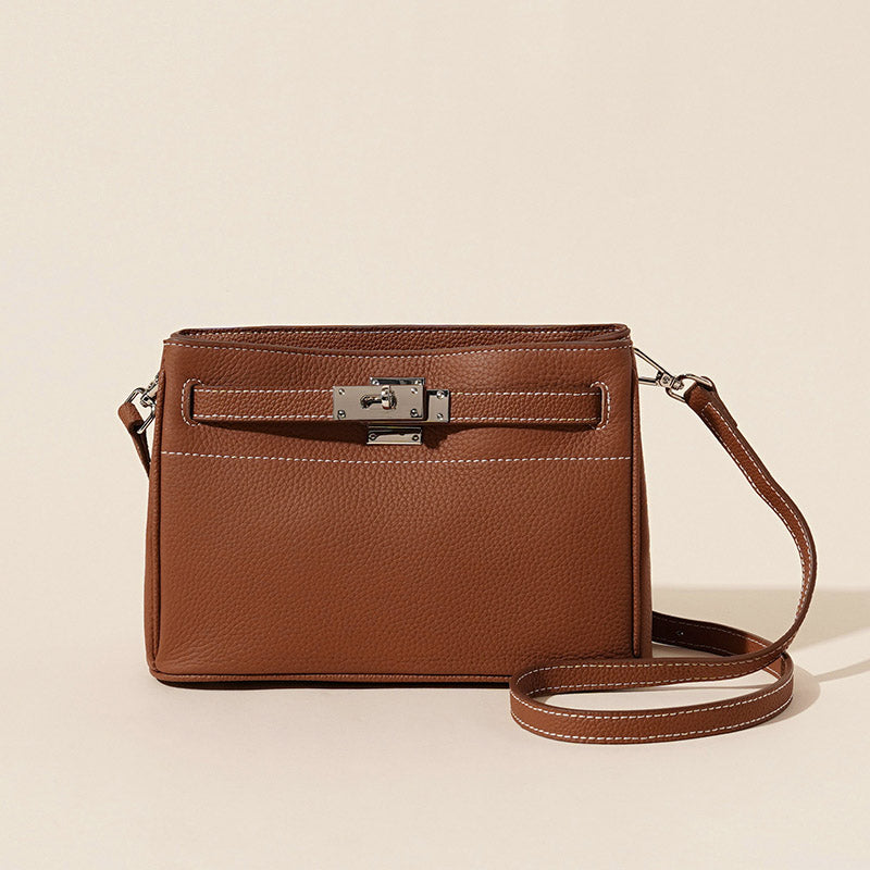 Women’s Vintage Genuine Leather Shoulder Bag With Lock Closure image 7