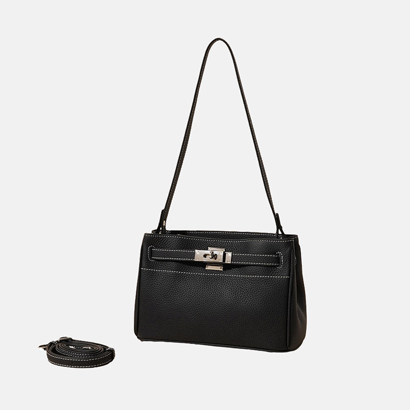 Women’s Vintage Genuine Leather Shoulder Bag With Lock Closure image