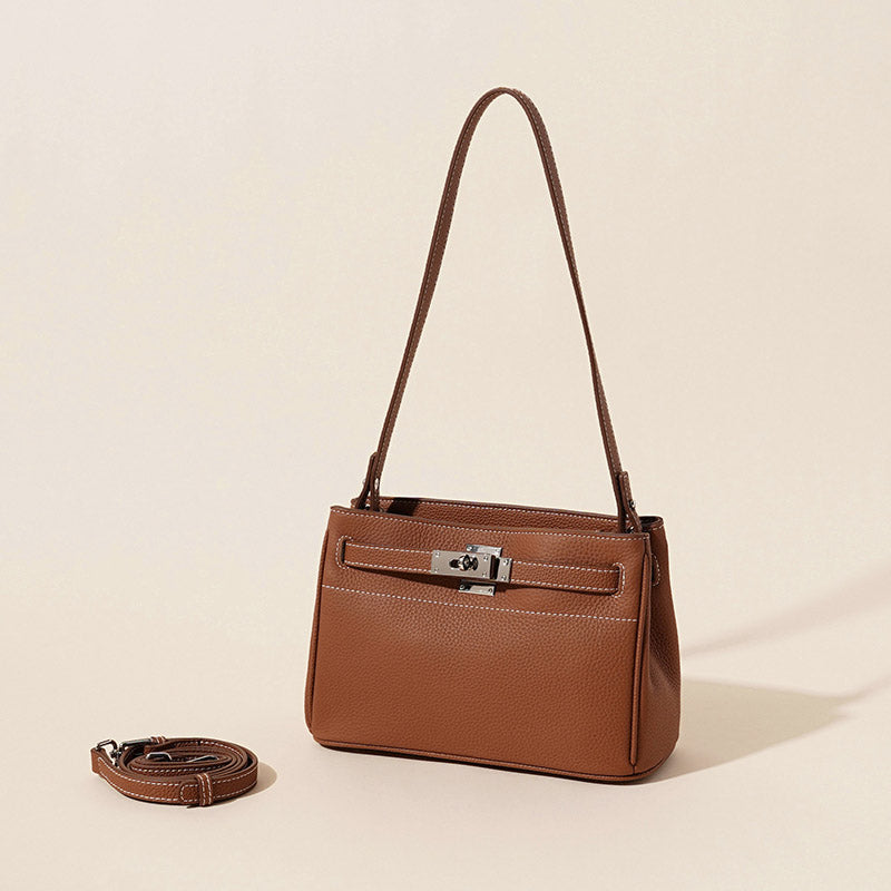 Women’s Vintage Genuine Leather Shoulder Bag With Lock Closure image 5