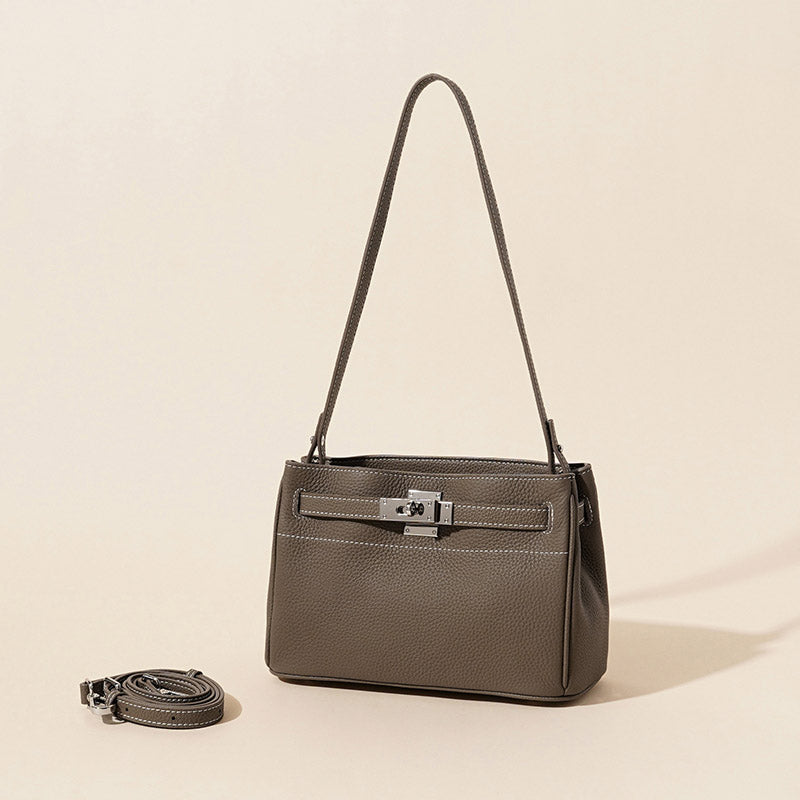 Women’s Vintage Genuine Leather Shoulder Bag With Lock Closure image 8