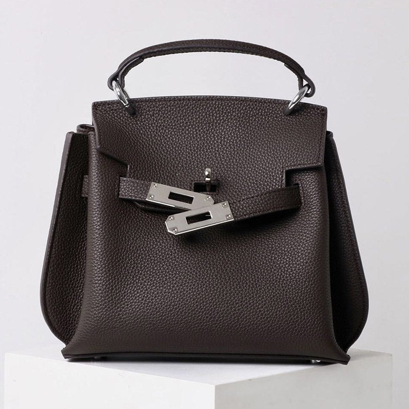 Women’s Vintage Genuine Leather Top Handle Bag With Lock Closure image