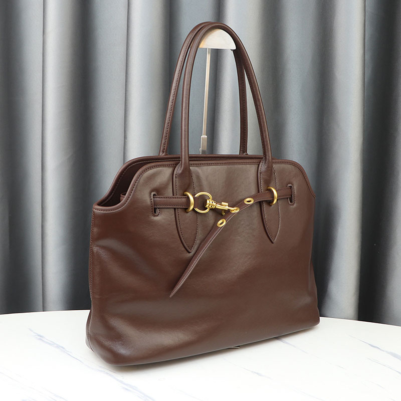 Women’s Vintage Genuine Leather Tote Bag With Drawstring Buckle image 7