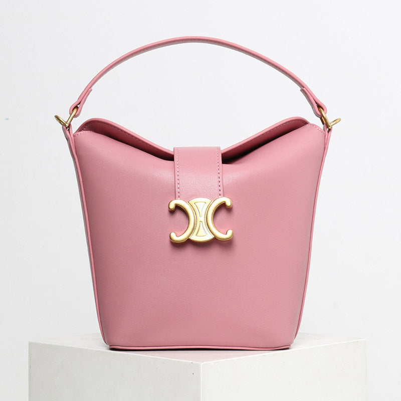 Women’s Vintage Genuine Leather Triomphe Clasp Bucket Handbag image 4