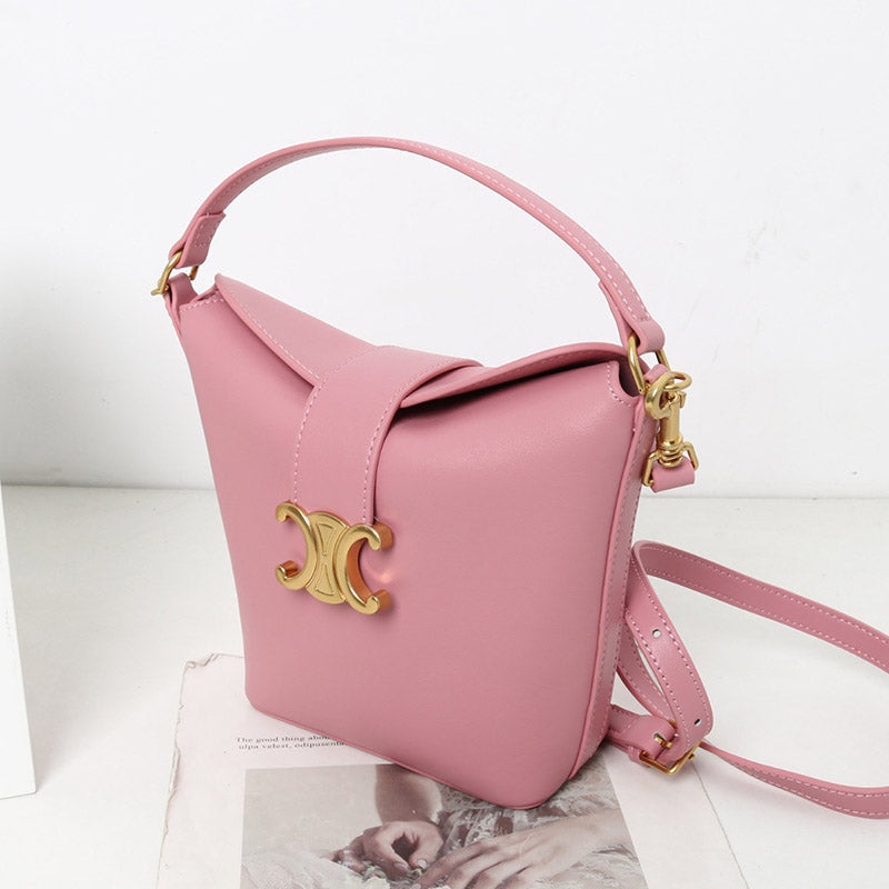 Women’s Vintage Genuine Leather Triomphe Clasp Bucket Handbag image 5