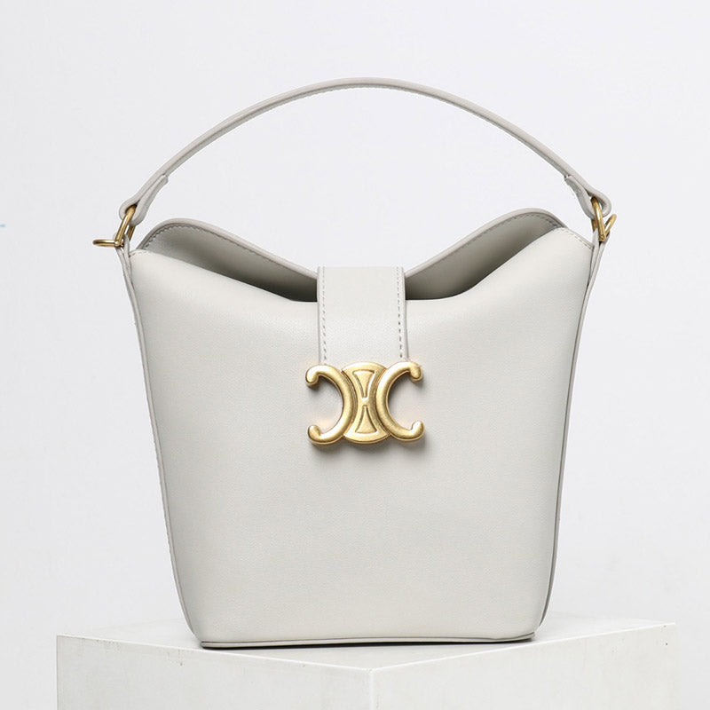 Women’s Vintage Genuine Leather Triomphe Clasp Bucket Handbag image 2