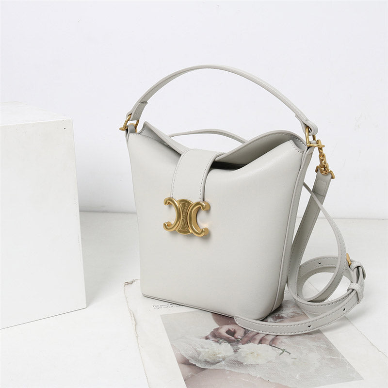 Women’s Vintage Genuine Leather Triomphe Clasp Bucket Handbag image 3