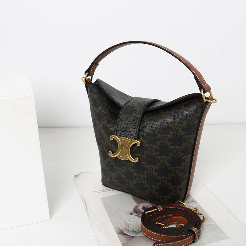 Women’s Vintage Genuine Leather Triomphe Clasp Bucket Handbag image 7