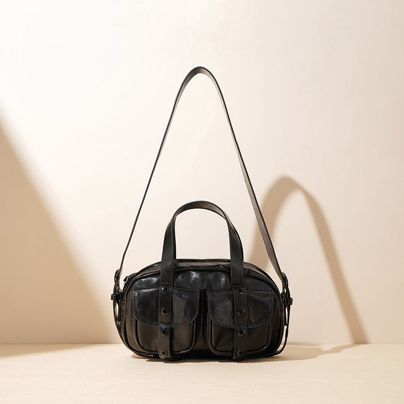 Women’s Black Vintage Genuine Leather Zippered Crossbody Handbag image 2