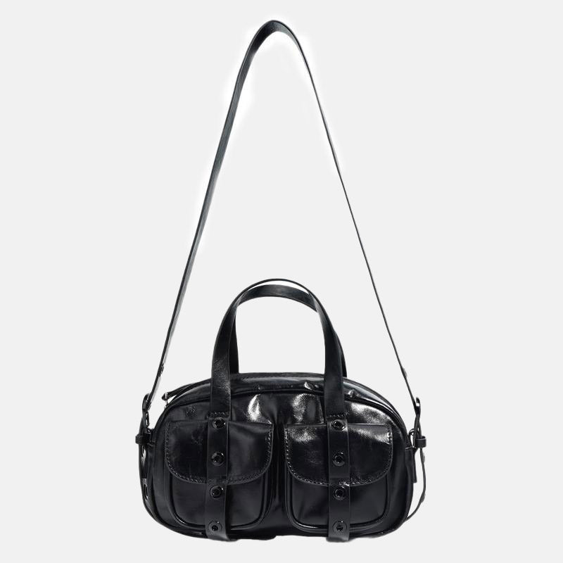 Women’s Black Vintage Genuine Leather Zippered Crossbody Handbag image