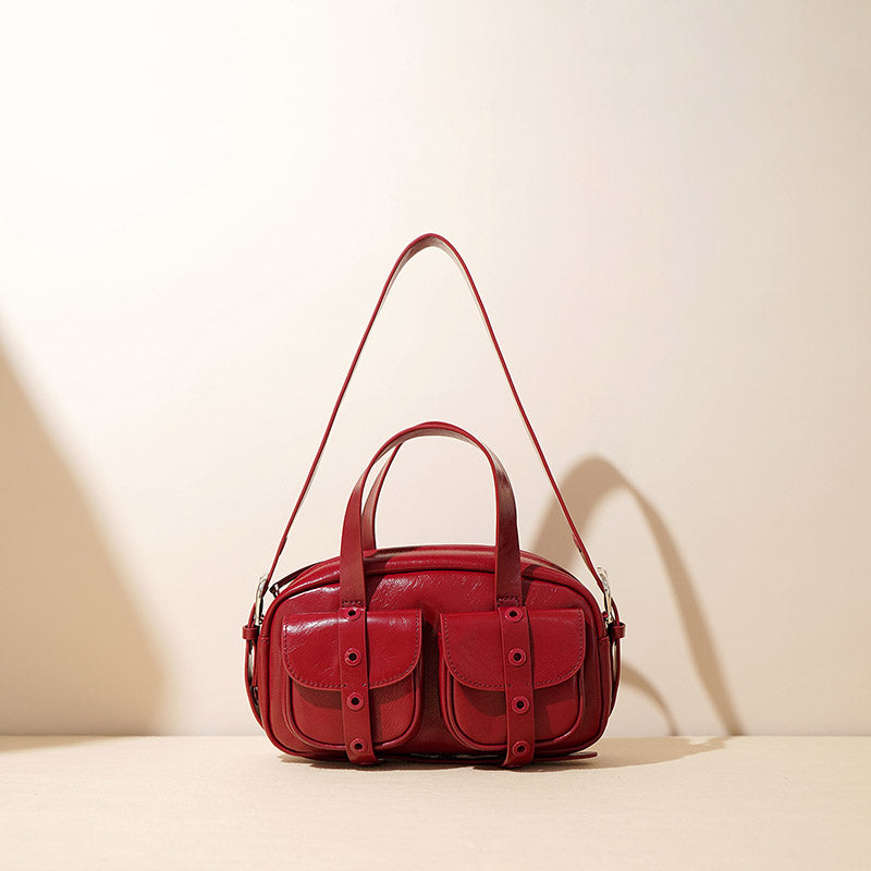 Women’s Red Vintage Genuine Leather Zippered Crossbody Handbag image 3
