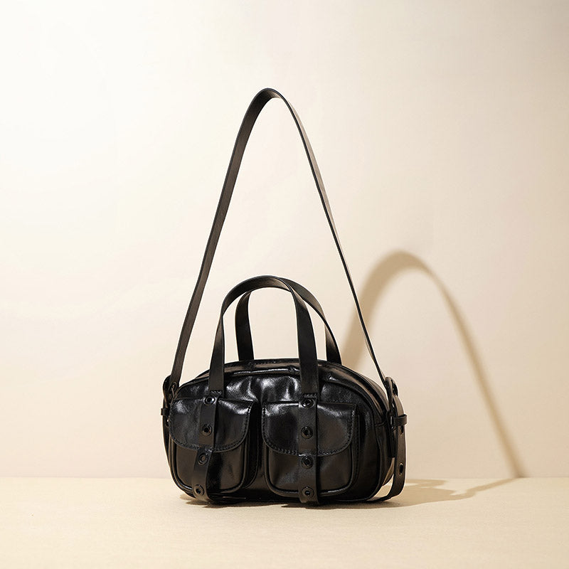 Women’s Black Vintage Genuine Leather Zippered Crossbody Handbag image 3