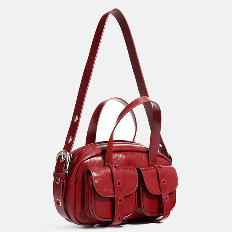 Women’s Red Vintage Genuine Leather Zippered Crossbody Handbag image 2