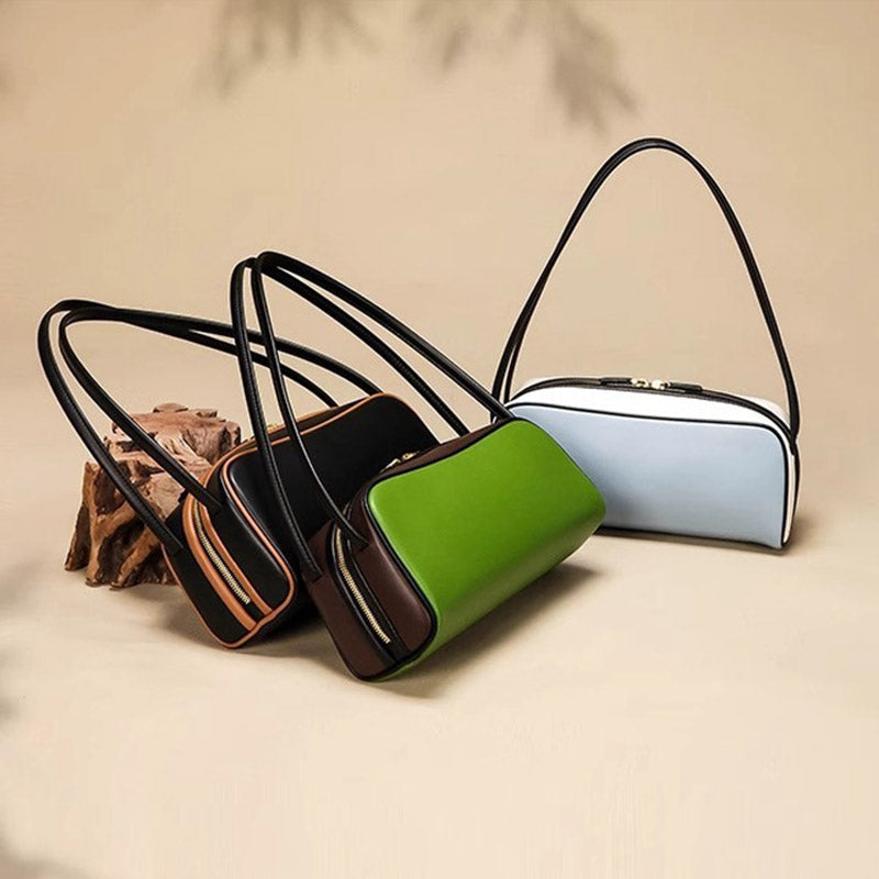 Women’s Vintage Genuine Leather Zippered Shoulder Baguette Bag image 4