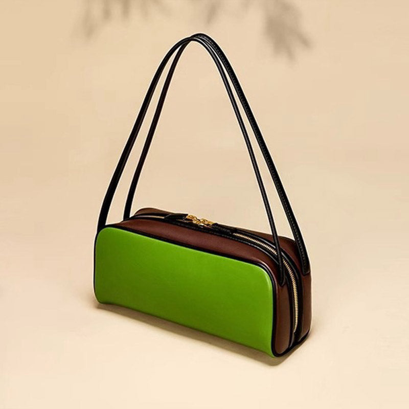Women’s Vintage Genuine Leather Zippered Shoulder Baguette Bag image 2